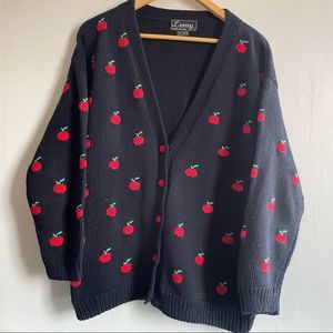 Hand knitted Apple cardigan sweater teacher back to school button cardigan